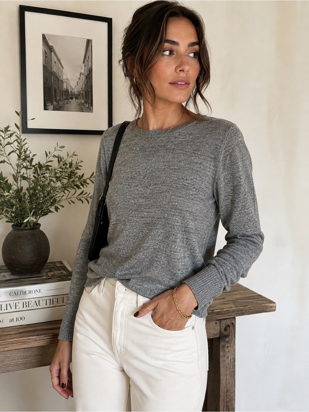 rag & bone Gray Marled Lightweight Crewneck Sweater Size S